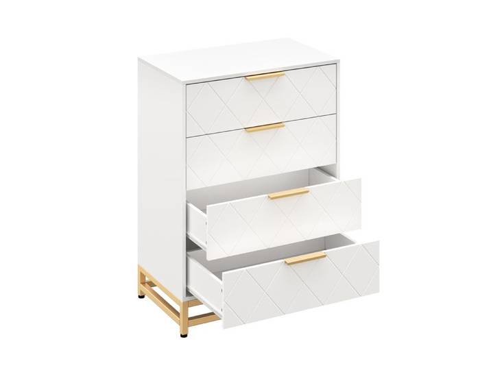 Commode à 4 Tiroirs pour Chambre Commodes en Bois avec Tiroirs Larges et Poignées Métalliques 61x40x93 cm Blanc