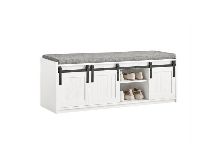 SoBuy Schuhbank mit Sitzfläche 120x45x35cm Weiß, Holzwerkstoff, 120x45x35 cm, Garderobe, Schuhaufbewahrung, Schuhregale