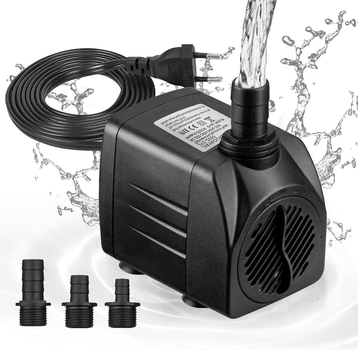 Mini waterpomp voor vijver en fontein, zwart, 1800 l/u