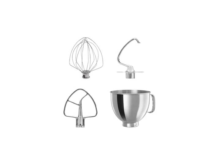 Edelstahl Zubehör-Set – Rührschüssel mit Knethaken, Schneebesen & Flachrührer für KitchenAid Küchenmaschinen -Spülmaschinenfest