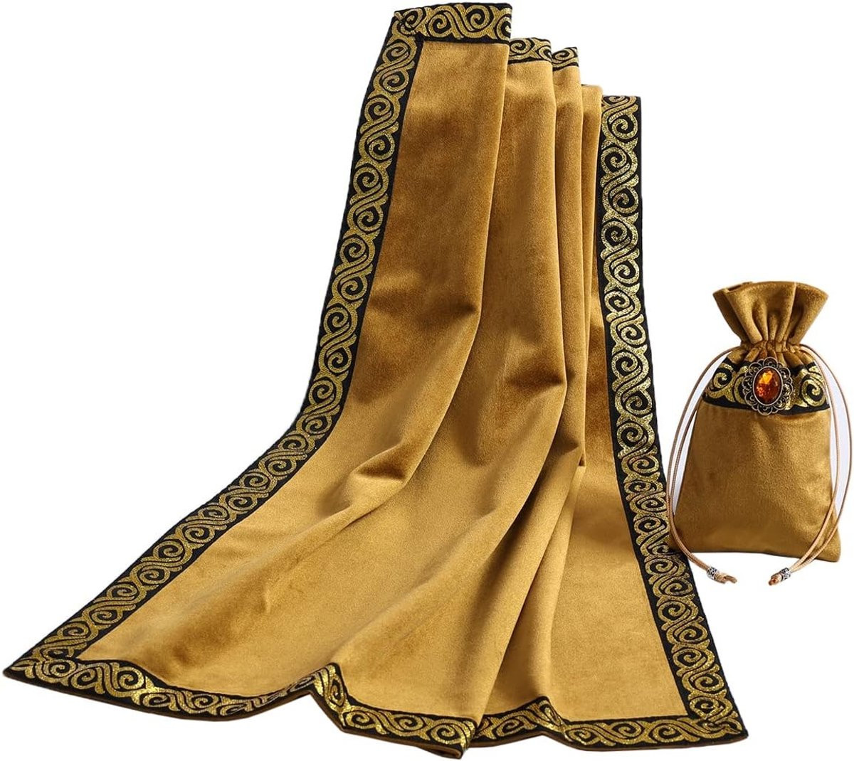 Tarot Tafelkleed voor Divinatie en Wicca - Geel Fluwelen Altar Doek met Tarot Zakje