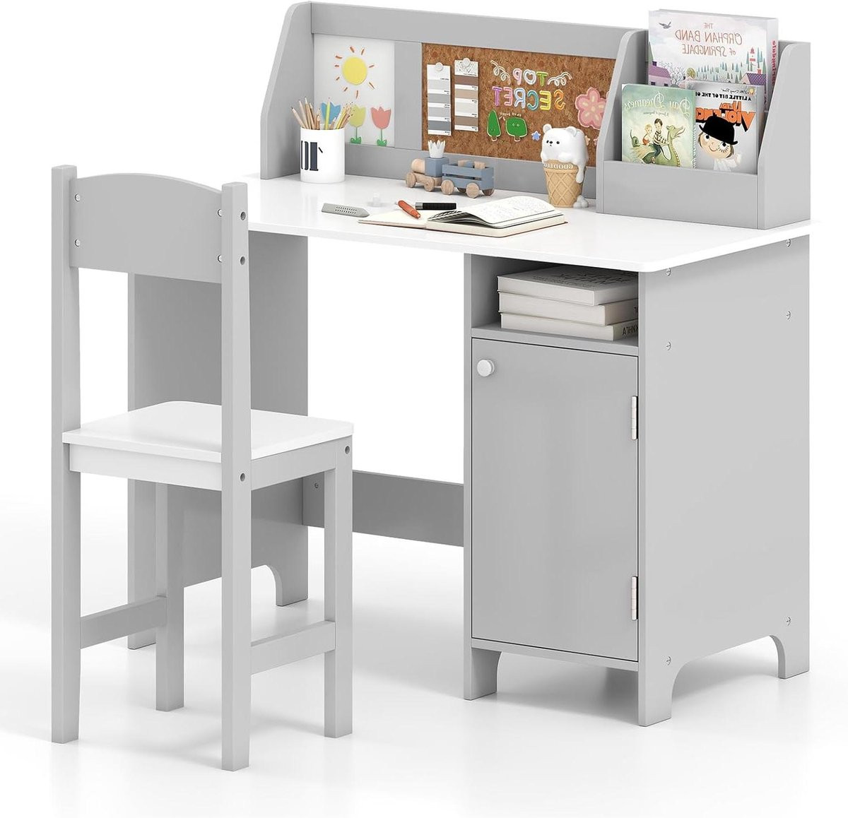 Kinderbureau met stoel en kindermeubel set inclusief whiteboard en prikbord