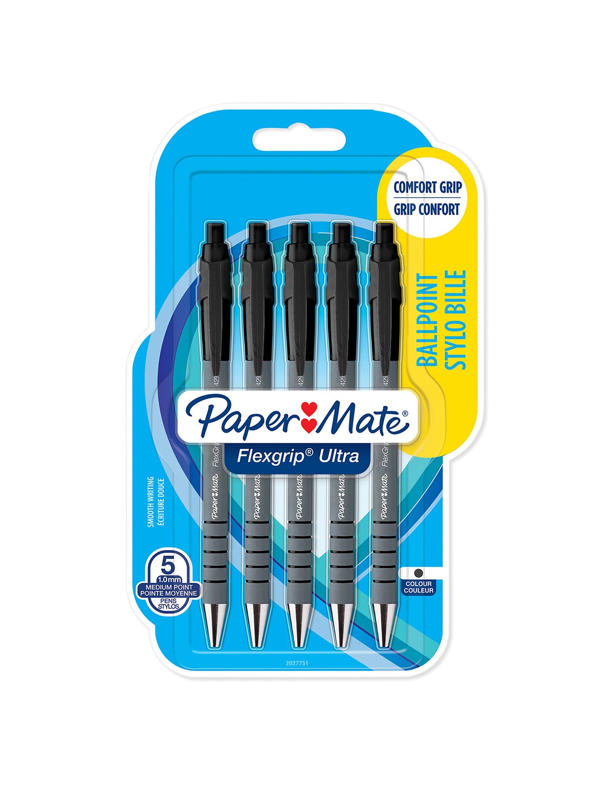 Paper Mate Flexgrip Ultra-Druckkugelschreiber | mittlere Spitze (1,0 mm) | schwarz | 5er-Packung