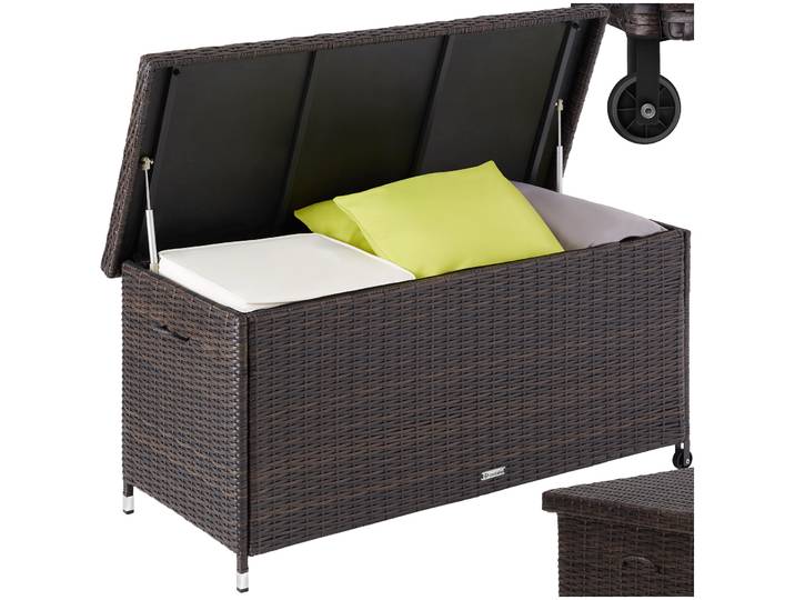 Auflagenbox Kiruna mit Kunststoffgeflecht, 120x55x61,5cm, 270l - braun
