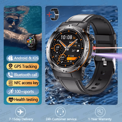 Inspire Picks T Rex 3 Tactical GPS Smartwatch Military Rugged NFC Call Waterproof Watch black Leather