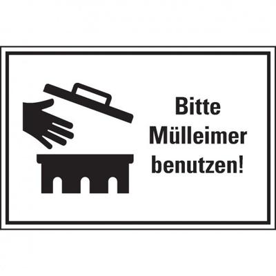 Schild I Hinweis-Kombischild Bitte Mülleimer benutzen!, Text/Symbol, Kunststoff, 300x200mm