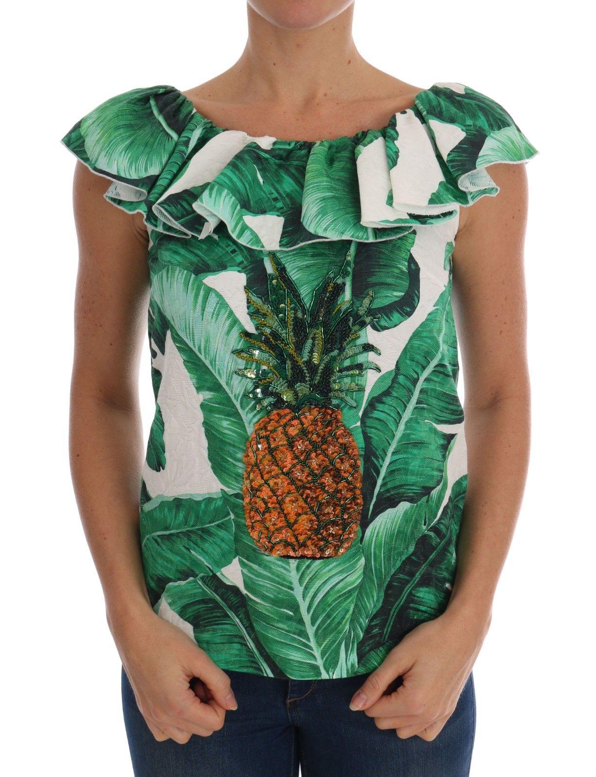 Dolce & Gabbana Damen Bluse mit Ananas-Banane und Pailletten