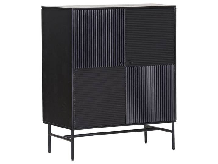 Landscape Highboard, Schwarz, Metall, Mangoholz, massiv, 2 Fächer, 100x120x42 cm, Beimöbel erhältlich, stehend, Holzmöbel, Kleinmöbel Holz, Holzkommoden, Highboards Holz