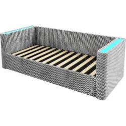 OKWISH Tagesbett aus Samt in Grau, 90x200 cm, mit LED-Beleuchtung, hydraulischem Stauraum und Lattenrost