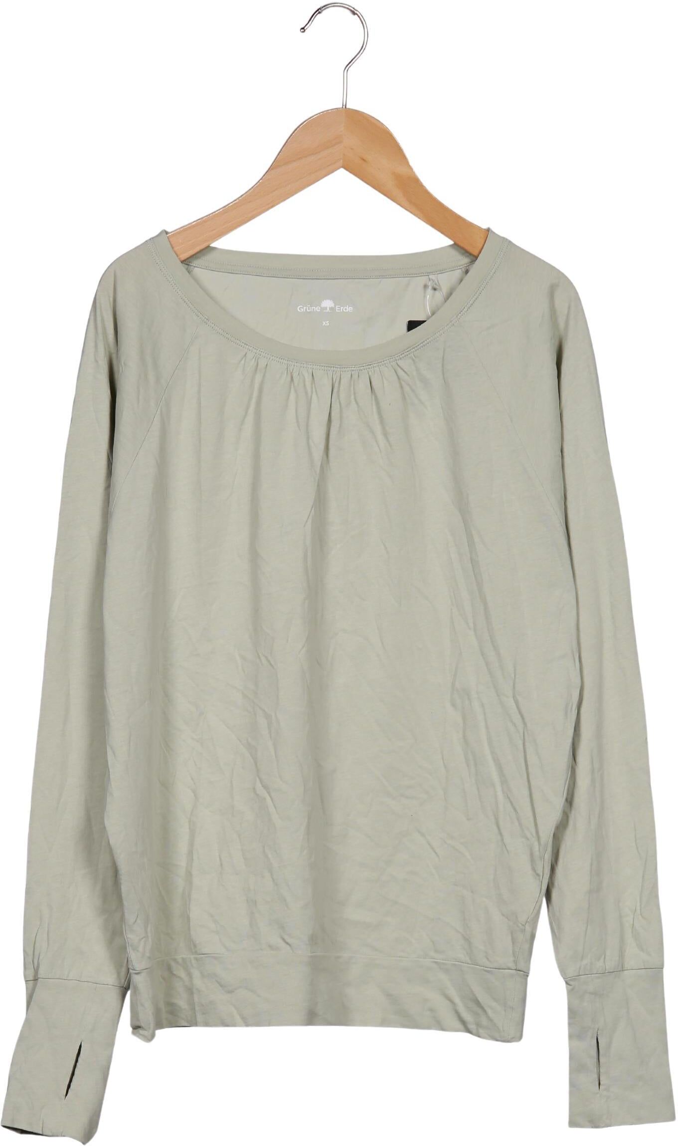 Grüne Erde Damen Langarmshirt, Hellgrün, Gr. XS, Baumwolle - Second Hand