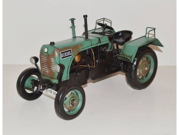 JS GartenDeko Modelltraktor Blechtraktor Oldtimer Marke Steyr Daimler Puch Traktor Modell L 33 cm