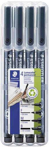 Staedtler Lumocolor permanent S F M B DRY SAFE 31-9WP4GS Permanentmarker Schwarz wasserfest: Ja