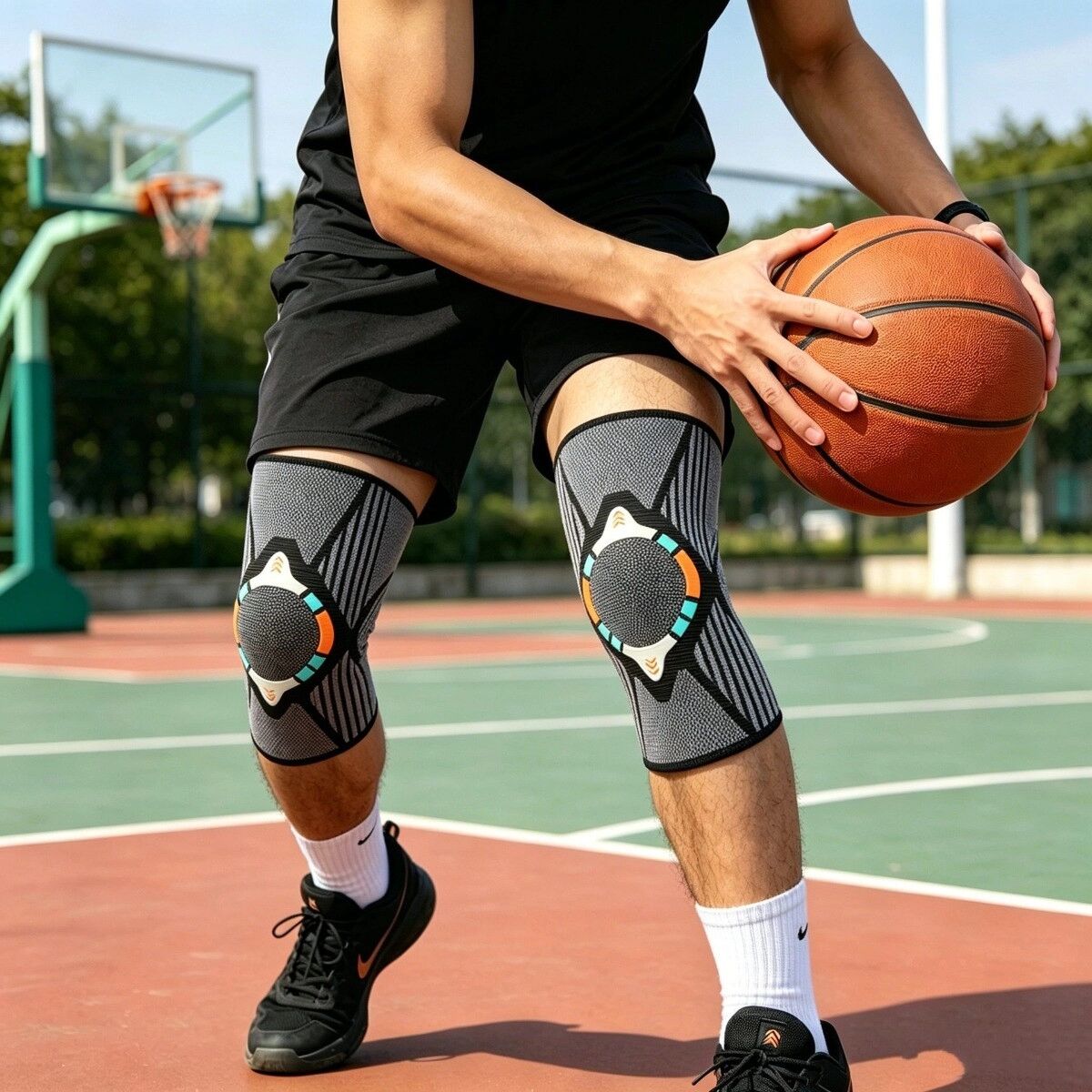 INF Sommer-Dünne Atmungsaktive Kniebandagen für Damen und Herren – Rutschfeste Nylon-Knieschützer für Laufen, Fitness und S