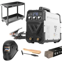 Stahlwerk, Schweissgerät, Schweissgerät ARC 270 ST IGBT Vollausstattung MMA E Hand Inverter 270 A Gerätewagen Helm