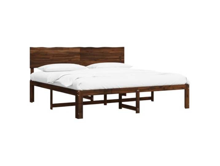 Doppelbett mit Kopfteil Rostock dunkelbraun aus Akazienholz Massives Akazienholz, Doppelkanten und integriertes Kopfteil, fester Lattenrost, moderner Stil