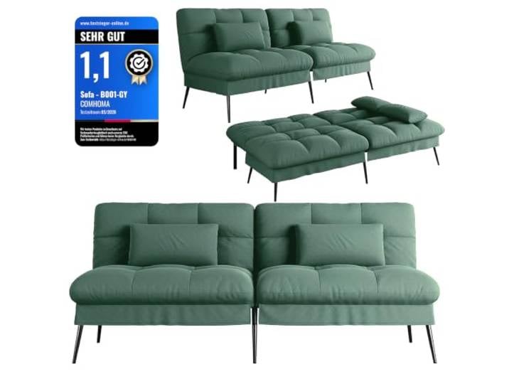 COMHOMA Sofa Schlafsofa mit Schlaffunktion, überzug Futon Klappsofa, Bettcouch, ecksofa, Couch Gästebett, 3-Sitzer Sofa, mit verstellbare Rückenlehne aus Stoff Grün