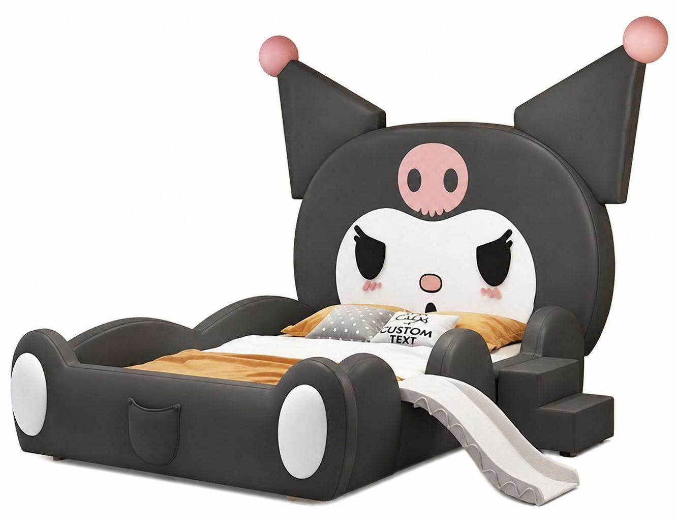 Schwarzes Kinderbett Kuromi mit Rutsche und Treppe Kindermöbel