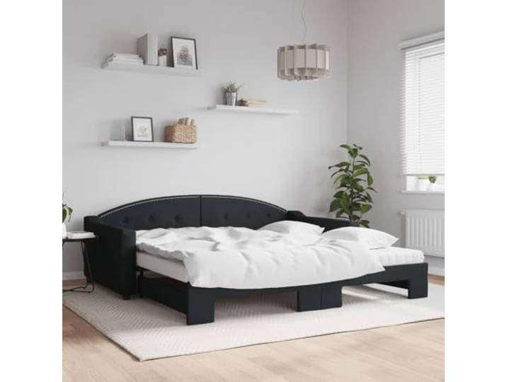 RJPLMFV Tagesbett mit Ausziehbett und Matratze, Schwarz, 100 x 200 cm, Stoff