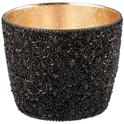 Madras Windlicht M Perlen schwarz