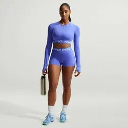 NIKE Damen Shirt Pro Dri-FIT verkürztes Longsleeve, Größe XL in Grau Grau