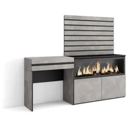 SKRAUT HOME Kommode, Frisiertisch, Schminktisch, Ablage, 177x35x145 cm, Mit Schublade, XXL Elektrokamin, Dekorative Platten, Moderner Stil, Zementgrau _ 454_50