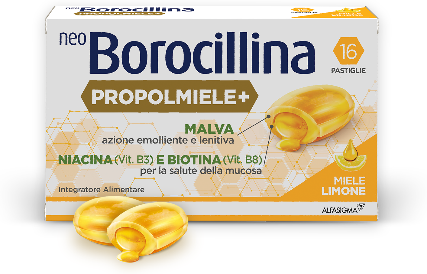 ALFASIGMA SpA Neoborocillina, Propolmiele+, 16 Pastiglie