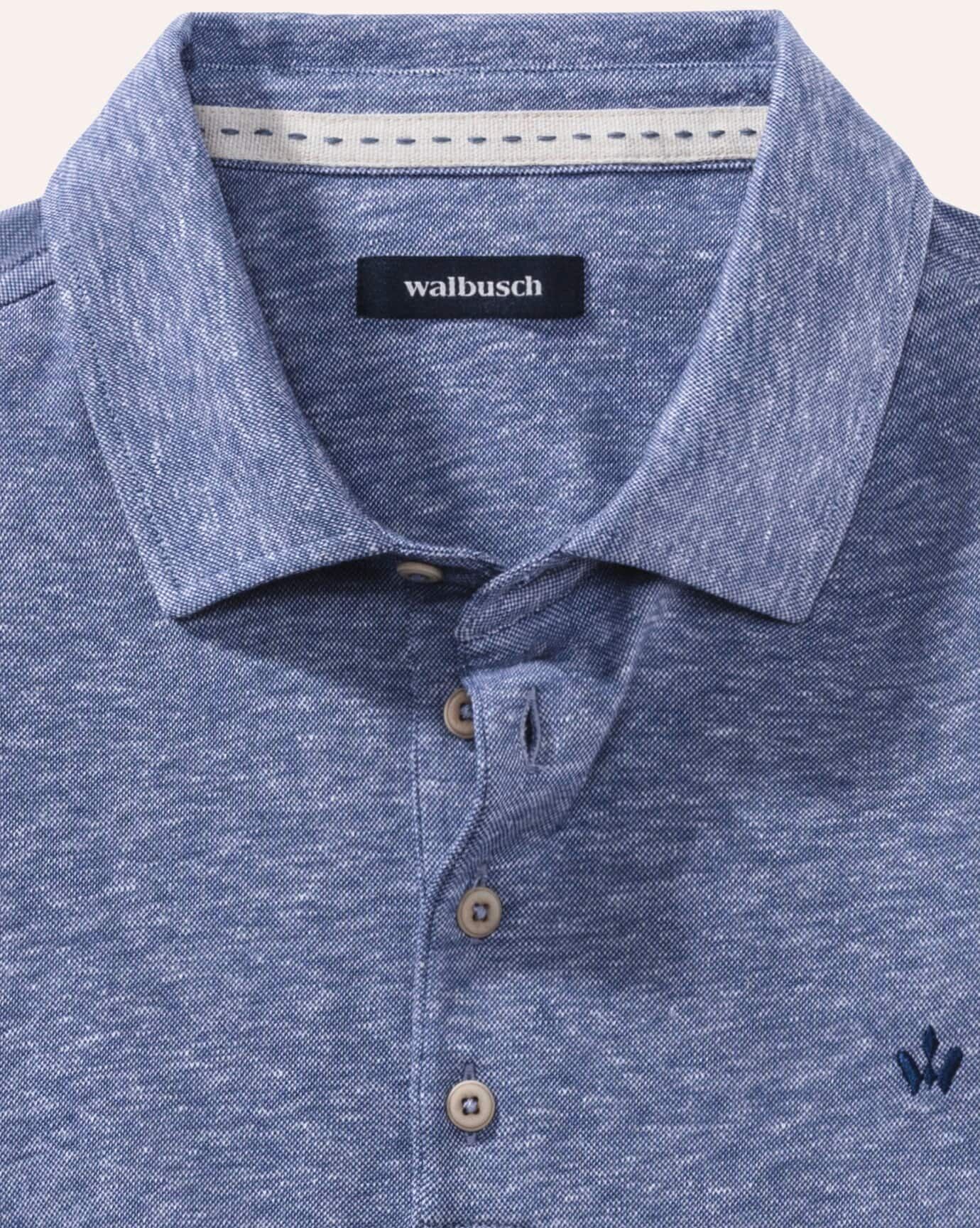 Walbusch Cottolino Hemdenpolo, , Farbe Blau, 50, frischer Baumwoll-/Leinenmix konfektionierter Hemdenkragen Herren