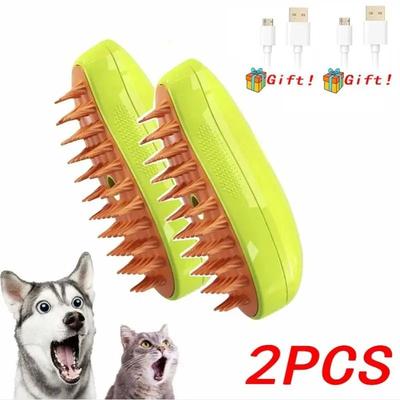 Uplifted Finds 3 in 1 Electric Steaming Spray Pet Grooming & Massage Brush 2 Pcs Green