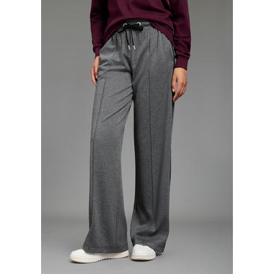 Wirkhose KANGAROOS, Damen, Gr. 48, N-Gr, graumeliert, Interlock, Obermaterial: 85% Polyester, 13% Viskose, 2% Elasthan, weit bodenlang, Hosen, weite Passform, mit geradem Bein, bodenlange Form, Fischgrätenmuster