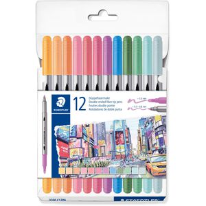 Staedtler Filzstifte 3200 C12PA, Design Journey, Pastell, Doppelfasermaler 0,5 - 0,8 & 3 mm, auswaschbar, 12 Stück