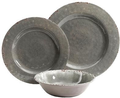 Gibson Studio California Mauna 12 piece Dinnerware Set in Gray Crackle Look Decal