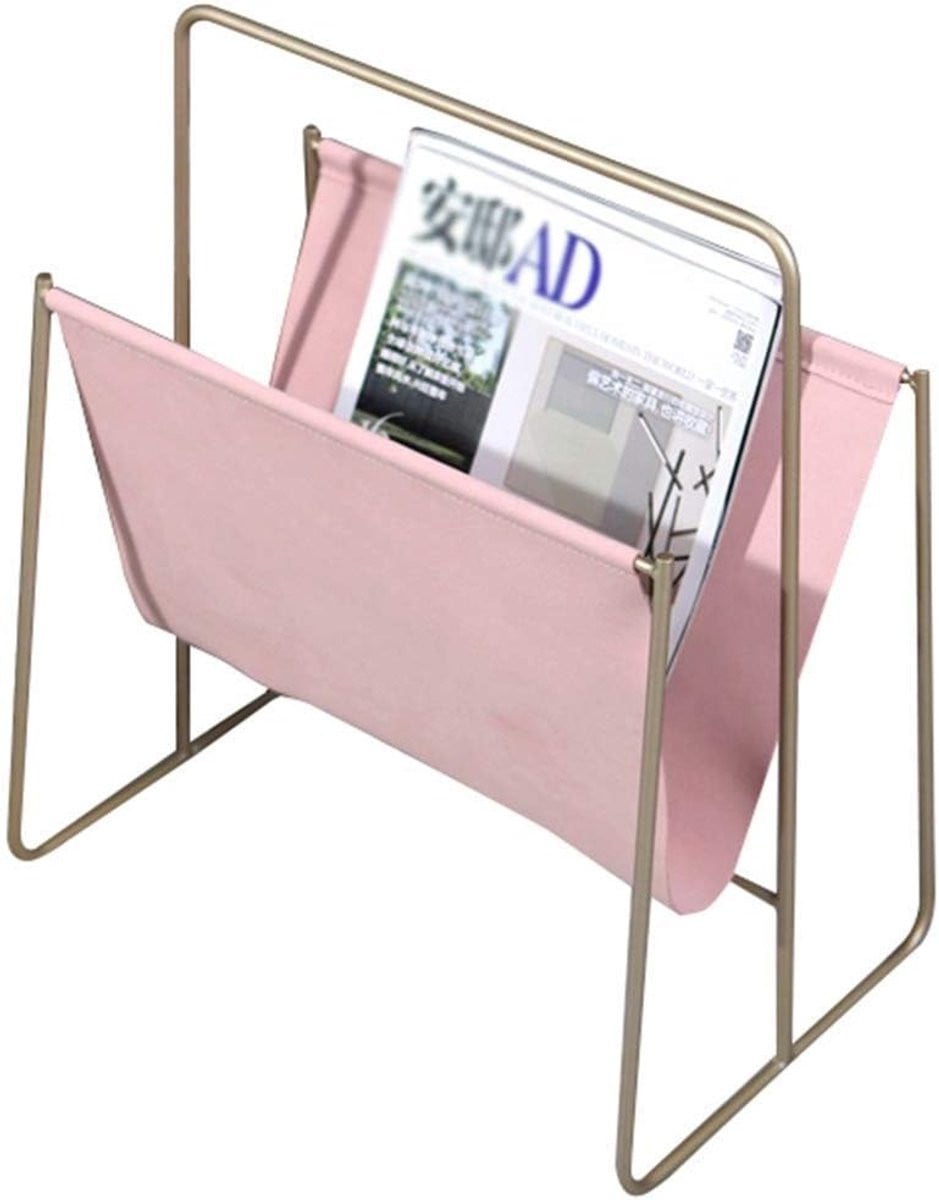 Stijlvolle metalen magazine rek en boekenplank houder in roze, B/D/H: 36 x 20 x 45 cm