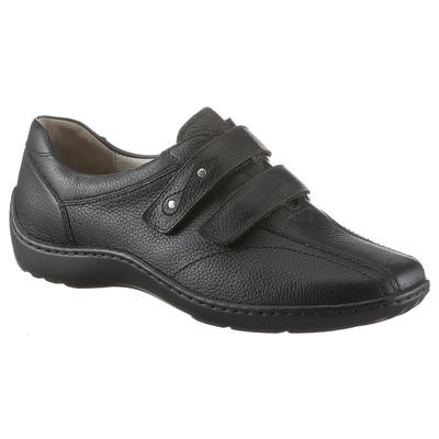 Klettschuh WALDLÄUFER "Henni", Damen, Gr. 7,5 (41), Leder Textil, schwarz, Schuhe Klettschuh, Bequemschuh, Slipper mit abgepolstertem Schaftrand und Komfortweite H
