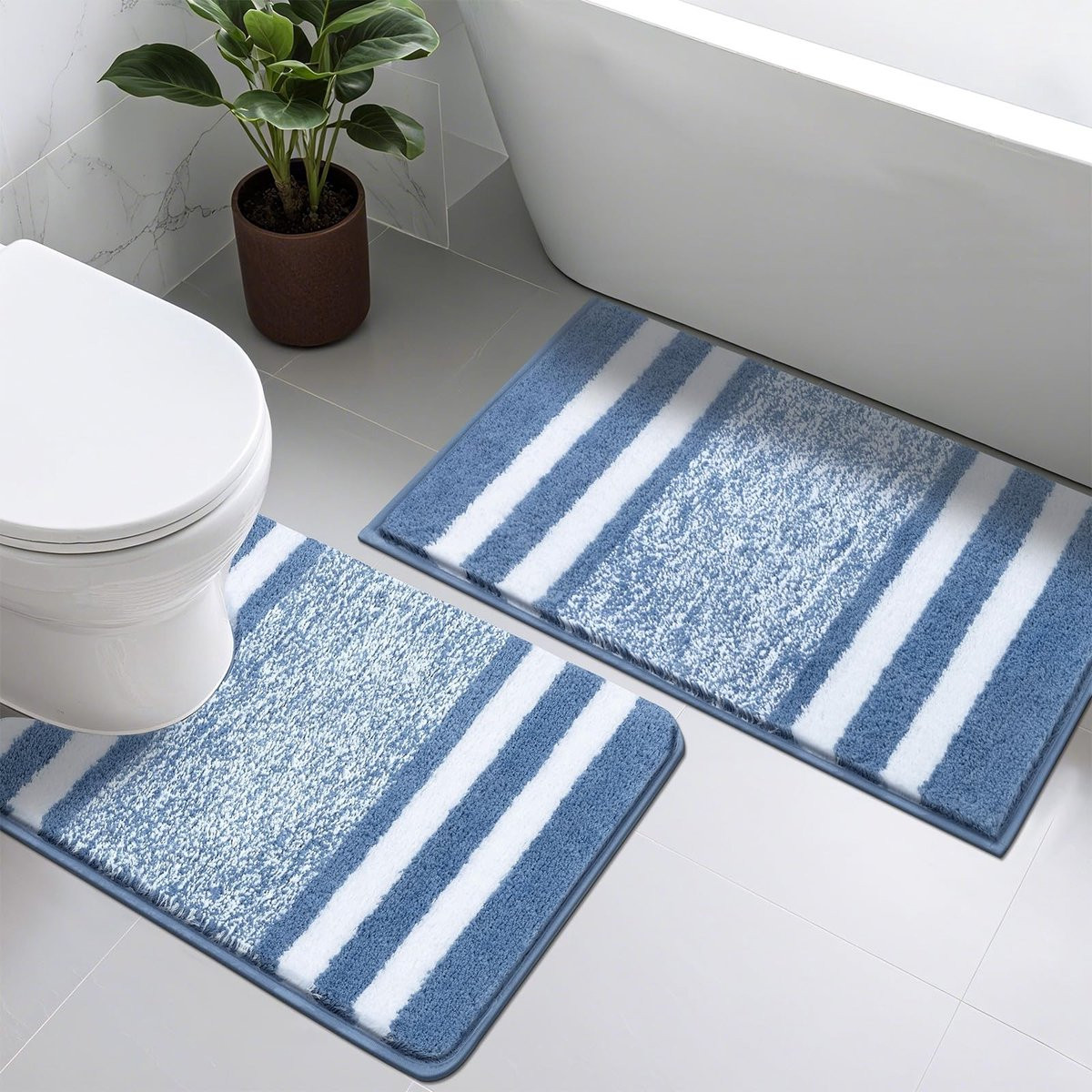 Set van 2 waterabsorberende en antislip badkamermatten, blauw