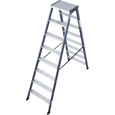 Doppelleiter KRAUSE "SePro D", grau (anthrazit), B:55cm H:25cm L:186cm, Aluminium, Leitern, Alu eloxiert, 2x8 Stufen, Arbeitshöe ca. 327 cm