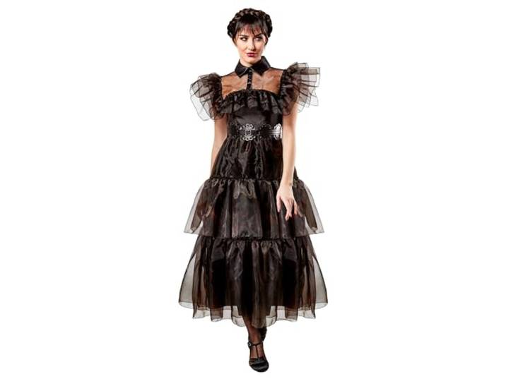 Rubies 1000853L000 Wednesday Rave 'N danskostuum Addams volwassen verkleedjurk, meisjes, zwart, 16-18 Halloween