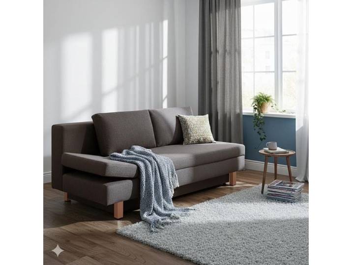 Schlafsofa Cave-Run Webstoff mit Lattenrost und Bettkasten Kopfteilverstellung links Kunstfaser 90x200x97cm Dunkelgrau ausziehbar