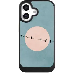 Nivocase Hülle für Apple iPhone 16 Handyhülle NIVOcore Case Schwarz Mond Vogel türkis (Apple iPhone 16), Smartphone Hülle, Schwarz, Türkis