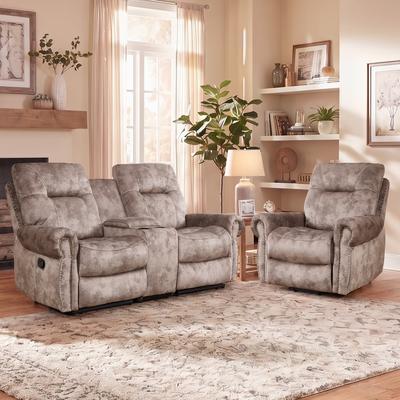 EBELLO Combinable Recliner Sofa Set with Center Console, Hidden Storage & Cup Holders, Electric Single, Manual Loveseat & 3-Seater Sofa