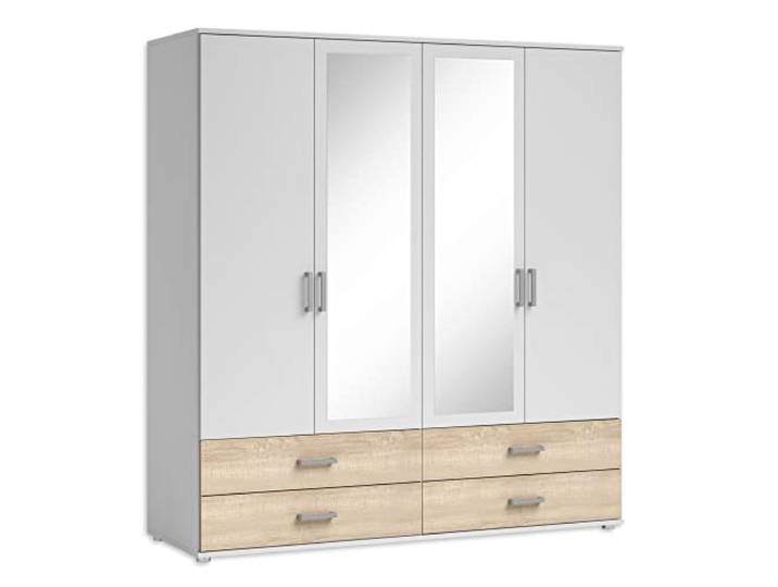 IVAR Kleiderschrank Schrank Spiegel & Schubladen 4-türig Weiß Eiche Sonoma