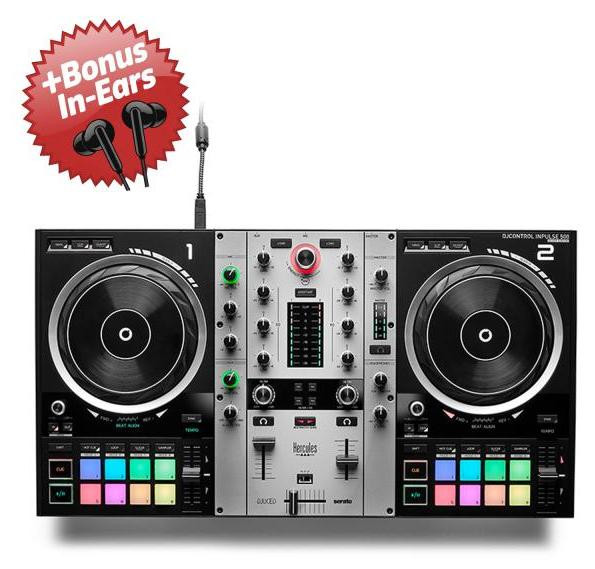 Hercules DJ Controller Impulse 500 Silver Edition met bonus in-ear hoofdtelefoon