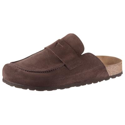 Clog MAN'S WORLD, Herren, Gr. 43, braun (dunkelbraun), Veloursleder, Schuhe Clog, Schlappen, Sommerschuh, Hausschuh mit ergonomisch geformtem Fußbett