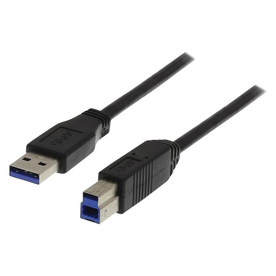 Deltaco USB 3.0 kabel Typ A hane - B hane 3m svart (3 m, USB 3.2 Gen 1) (USB3-130S)