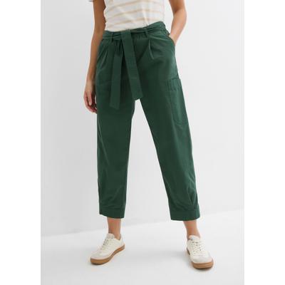 Cargohose BONPRIX, Damen, Gr. 40, N-Gr, grün (schattengrün), Obermaterial: 100% Baumwolle, loose fit, Hosen Cargohose, Loose Fit, mit Bindegürtel, aus Baumwolle, in verschiedenen Größen