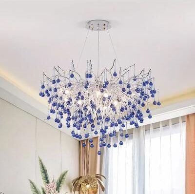 Inspire Select Modern Branch Crystal Chandelier Luxury Pink & Blue Teardrop Hanging Ceiling Light blue Length 31.5 In warm Light