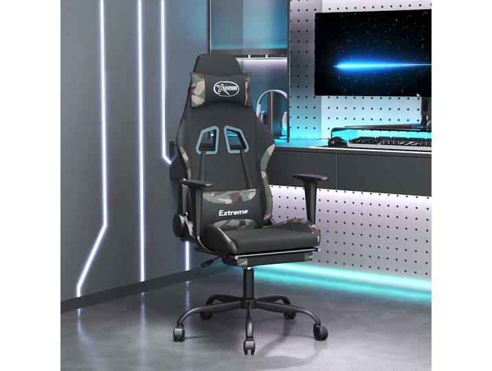 vidaXL Gaming-Stuhl mit Massage & Fußstütze Schwarz Camouflage Stoff