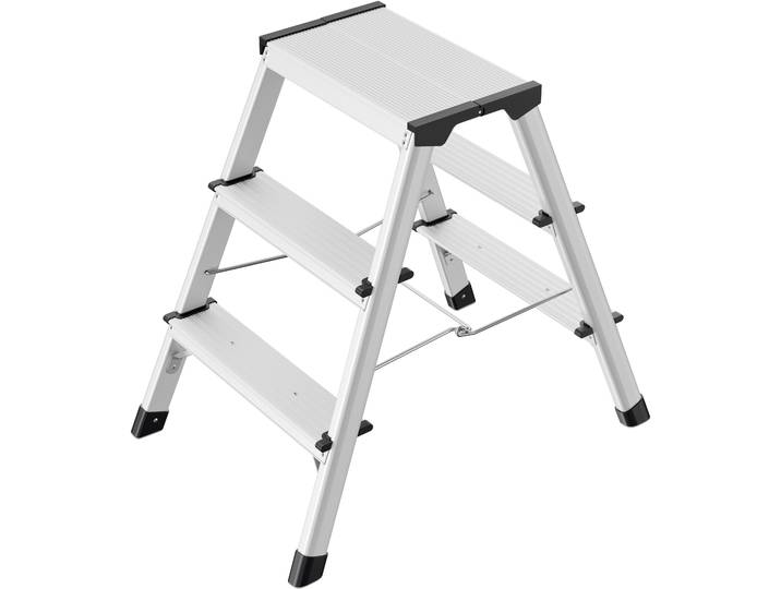 Trittleiter HAILO D60 StandardLine , grau (aluminiumfarben, schwarz), B:44cm H:68cm L:20cm, Aluminium, Kunststoff, Leitern, Trittleiter, Aluminium