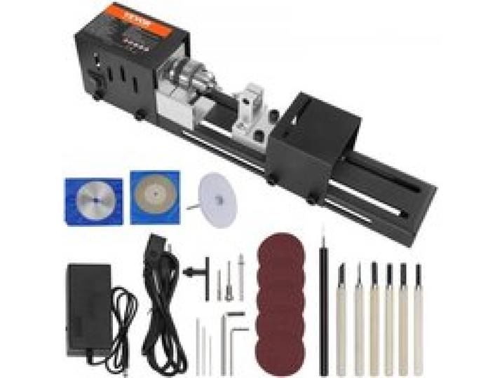 VEVOR Mini Draaibank 96W Houtdraaibank Max. Draaidiameter 70 mm Houtdraaibank Spiltoerental 4250-8500 tpm Kopieerdraaibank met 7-snelheden Draaibank met complete accessoires