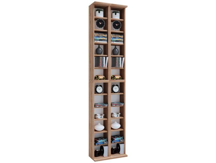CD-Regal, Braun, 42x183x20 cm, Holzwerkstoff, 20 Fächer, Klassisch & Modern, MID.YOU