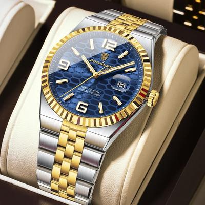 Uplifted Finds Poedagar High Quality Mens Quartz Watch Waterproof Luminous Date gold Blue